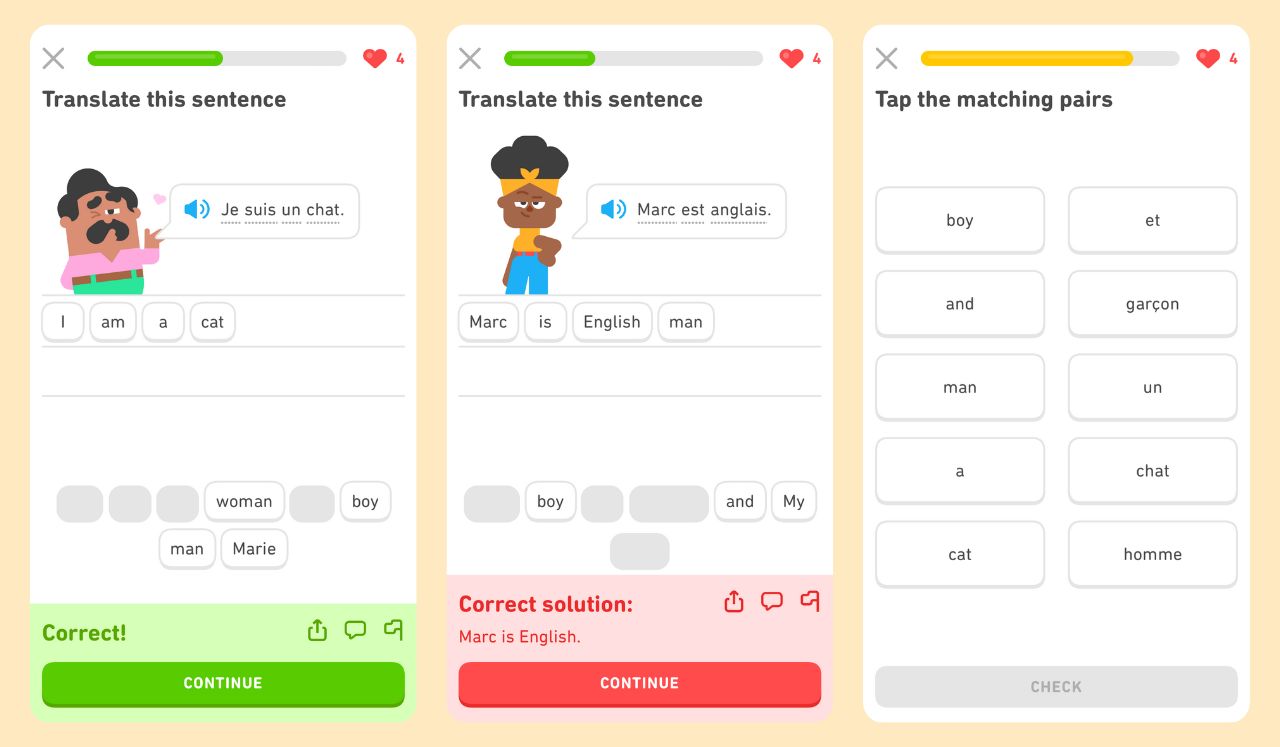 Duolingo francouzština ukázka
